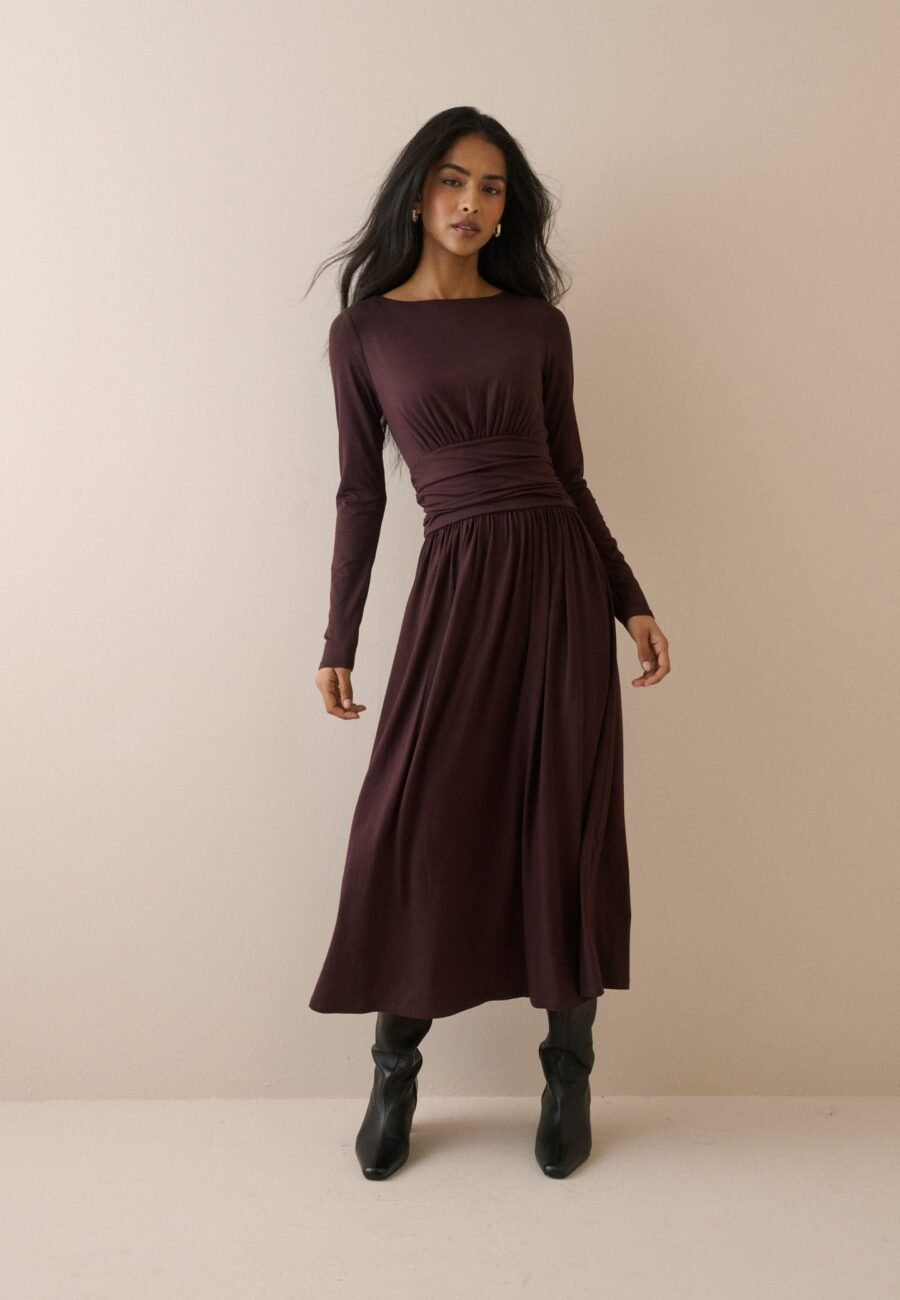 Plum Jersey Long Sleeve Ayla Midi Dress
