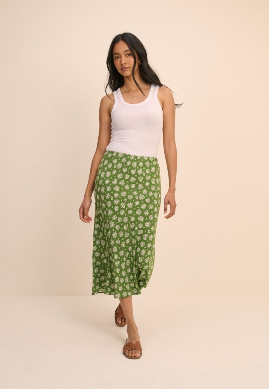 Green Floral Mila Midi Slip Skirt