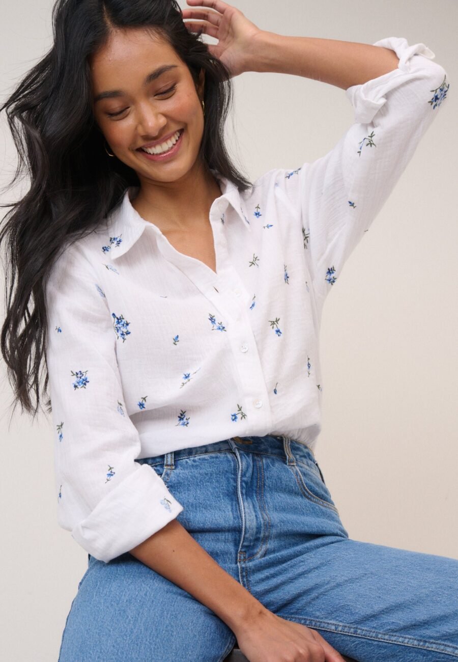 White Floral Embroidered Blouse