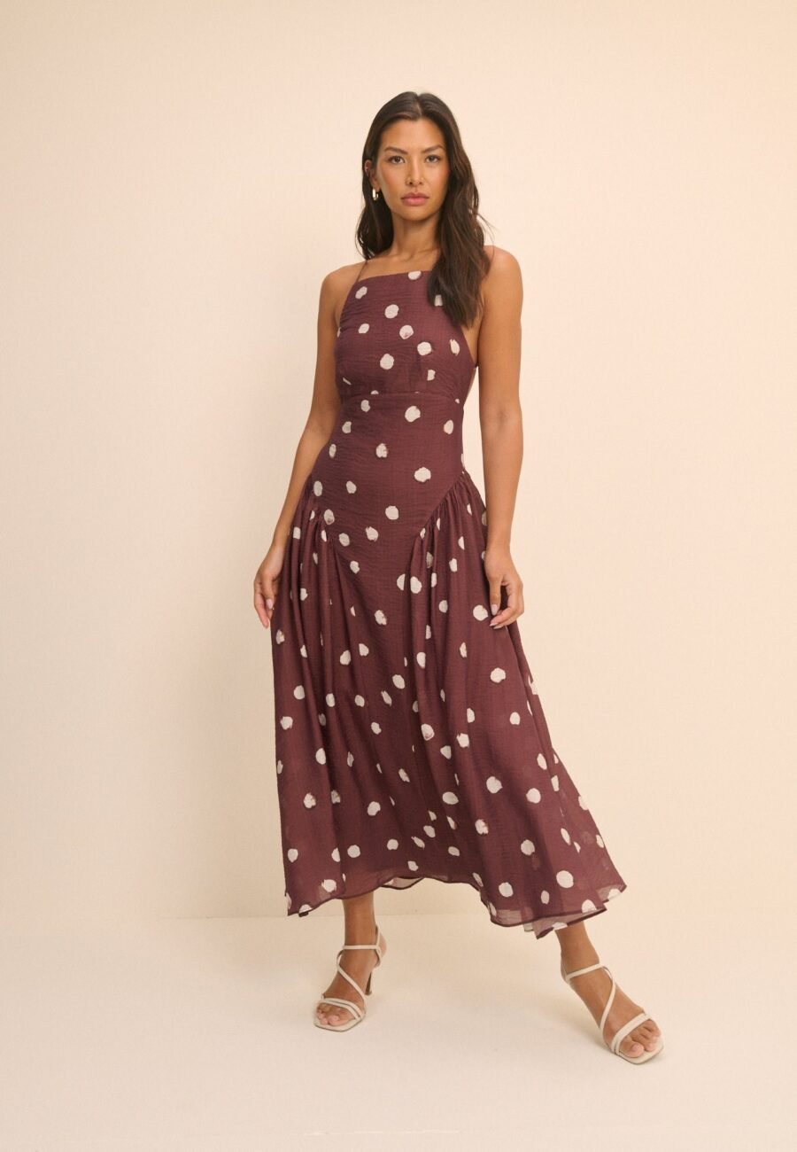 Brown Polka Dot Hartley Midi Dress